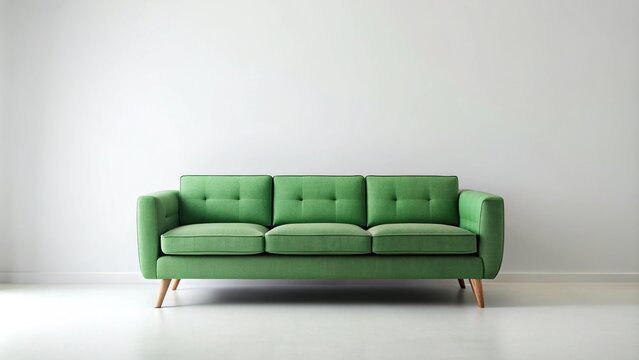 Minimalist green sofa on white background