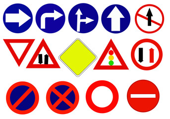  Most used road signs and symbols of different arrows, cross and rounded circles transparent png icons set illustration. Grab this for different website and print purposes