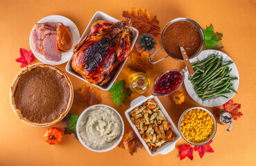 Thanksgiving dinner or lunch foods table