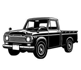 Vintage pickup truck vector silhouette 