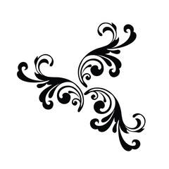 Ornamental Floral Design A classic black and white floral design element featuring elegant, curved leaves and intricate detailing. Perfect for use in decorative borders, logos, or vintage-inspired gra