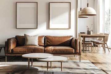 Modern Interior of Stylish Living Room ,Wall Mock Up, Frame , Poster with Beautiful Background, 3d render