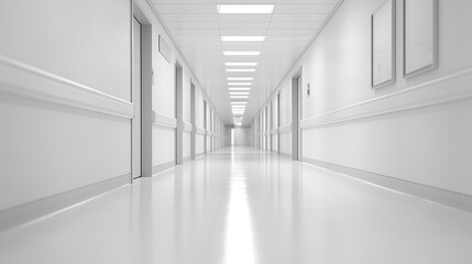 Obraz premium A white hospital hallway with an unfocused background is a common scene in healthcare settings. It typically features clean, unfocused background.