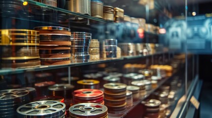 Fototapeta premium A display case showcasing different types of film stock used throughout the years.