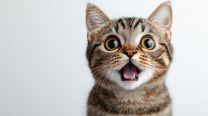 Obraz premium Charming orange cat with open mouth on white background showcasing playful expression