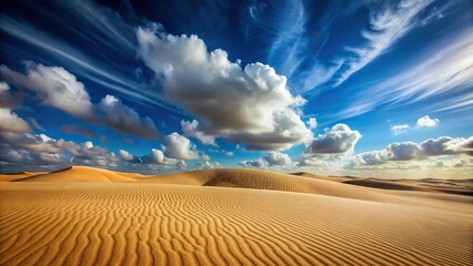 Minimalistic landscape of sand dunes and blue sky reflected on water