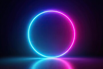 Minimalistic neon circle with a luminous halo effect and depth of field