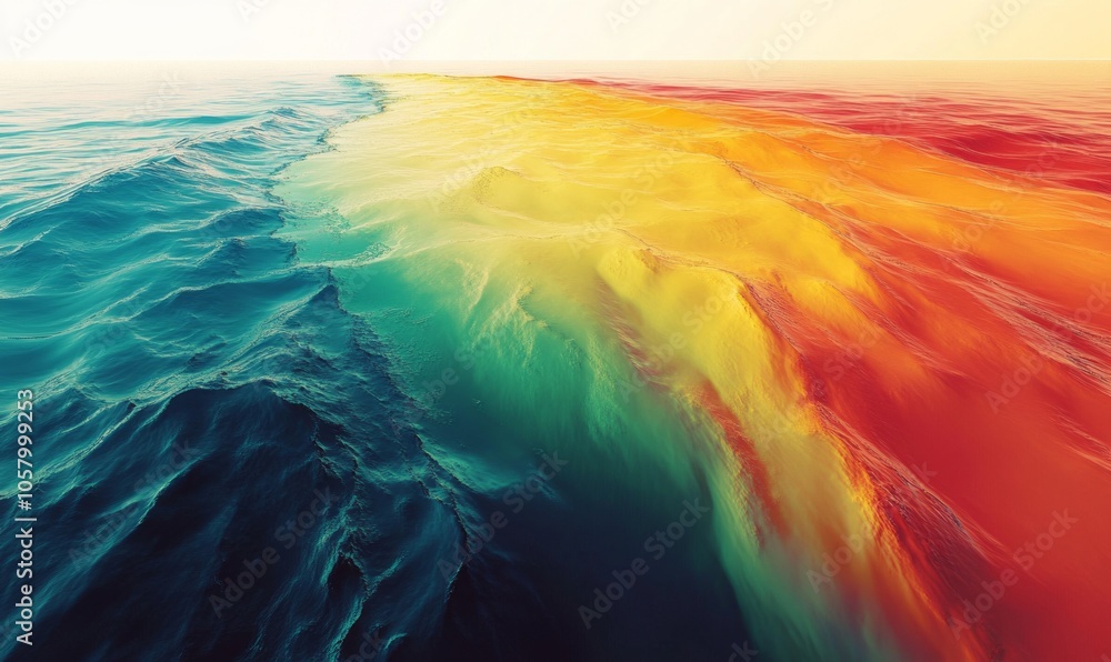 Poster dynamic heatmap of a river delta, showing temperature gradients in the water as it fans out into the