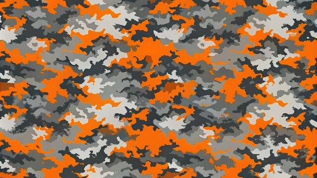 Modern abstract grey and orange camo pattern with grunge style aesthetic seamless repeatable background leading lines