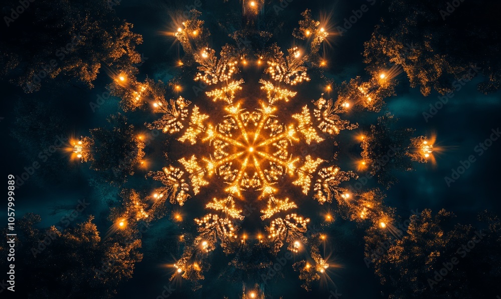Aufkleber geometric pattern of christmas lights arranged in a perfect circle around a tree, creating a glowing