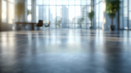 Fototapeta premium blurry office space with a large window, showing city views