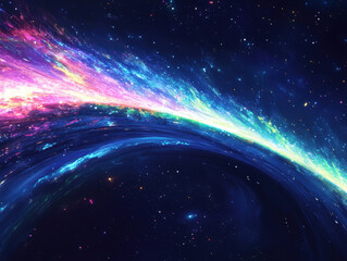 Obraz premium Sweeping arc of cosmic colours in a galaxy-like scene, with vibrant blues, purples, and pinks illuminating the dark sky in a captivating starry view.
