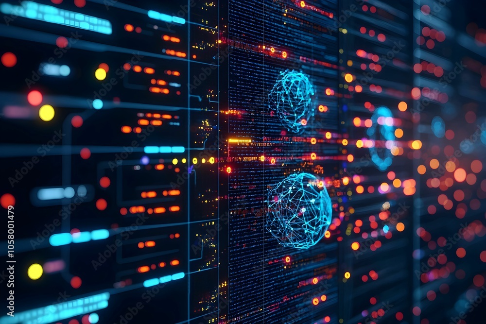Poster abstract digital network visualization with data connections