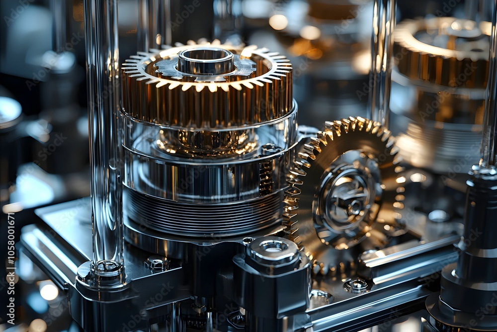 Poster precise mechanical assembly with intricate gears