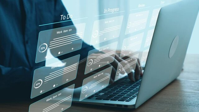 Business person organizes tasks and things to do into categories, streamlining review project management. Optimizing task to be done management for project progress efficiency and success. UUID