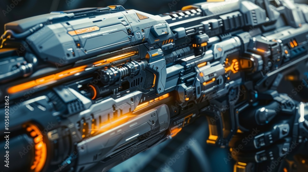 Poster a detailed shot of a futuristic weapon from a science fiction video game with intricate details and 
