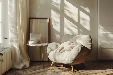 Modern Interior of Stylish Living Room ,Wall Mock Up, Frame , Poster with Beautiful Background, 3d render