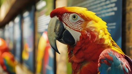 A series of posters line the walls providing information and fun facts about different types of birds.