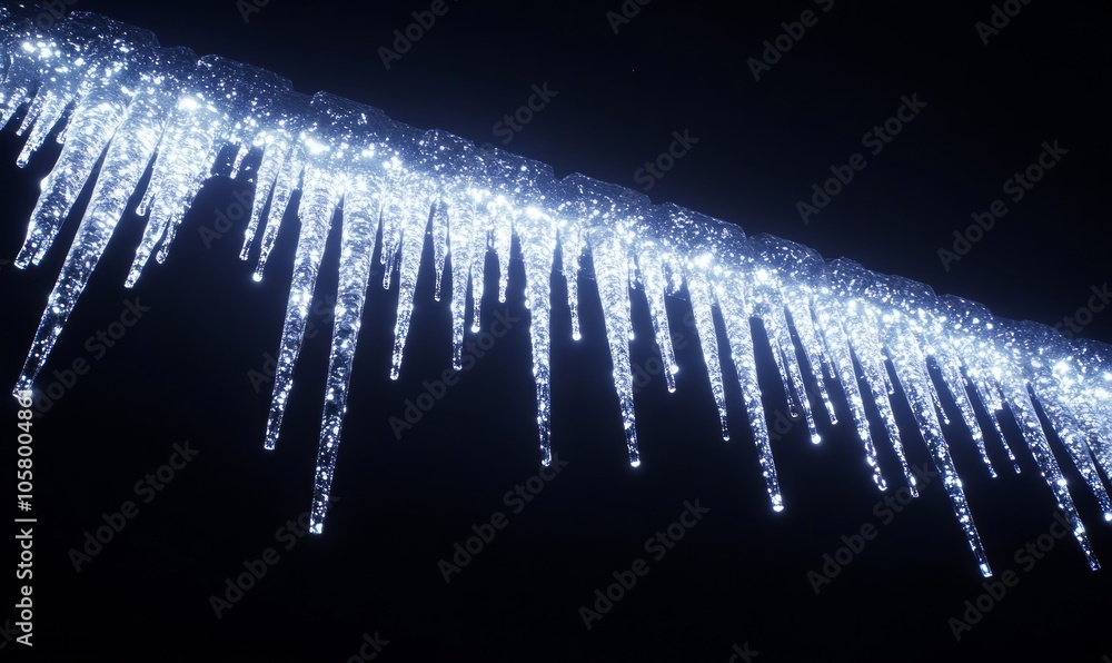 Poster icicle lights arranged in a precise, linear pattern along a roofline, creating a sharp, geometric ef