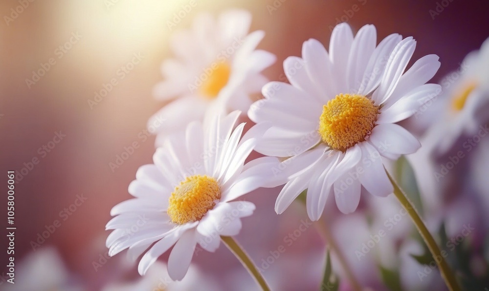 Poster Close-up macro of daisy flowers with shallow depth of field