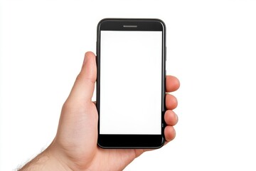Smartphone mockup with a blank screen isolated on a white background, ideal for app presentations or digital design.