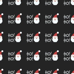 Christmas Seamless Pattern with Santa and HO HO Text, Simple New Year Repeat Paper, Cheerful Holiday Dark Background