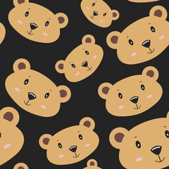 Seamless Pattern with Cute brown Teddy Bears, Adorable repeat design for Children's Decor, Fabric, and Wallpaper, dark background