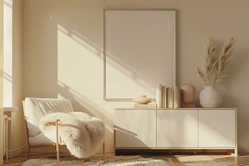 Modern Interior of Stylish Living Room ,Wall Mock Up, Frame , Poster with Beautiful Background, 3d render
