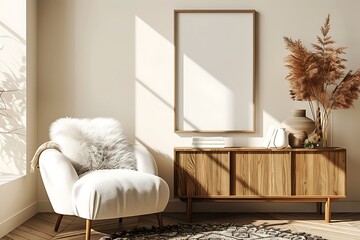 Modern Interior of Stylish Living Room ,Wall Mock Up, Frame , Poster with Beautiful Background, 3d render