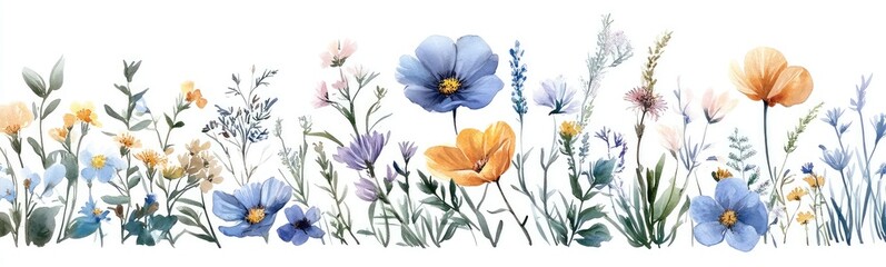 Naklejka premium Wildflowers Floral Watercolor Collection Set - Bouquets, Borders, and Frames for Wedding Stationery, Wallpapers, Fashion, and More