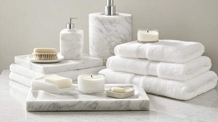 Elegant Marble Bathroom Accessories and Spa Setup