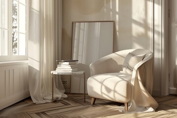 Modern Interior of Stylish Living Room ,Wall Mock Up, Frame , Poster with Beautiful Background, 3d render