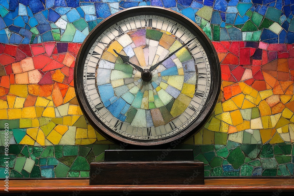 Aufkleber large clock mounted on a colorful mosaic background representing the passage of time artistic herita
