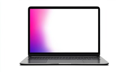 Blank screen laptop isolated on a white background, front view, perfect for design mockups, showcasing a clean and modern aesthetic for digital presentations or promotional materials.