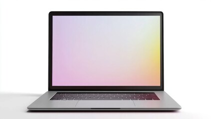 Fototapeta premium Blank screen laptop isolated on a white background, front view, perfect for design mockups, showcasing a clean and modern aesthetic for digital presentations or promotional materials.