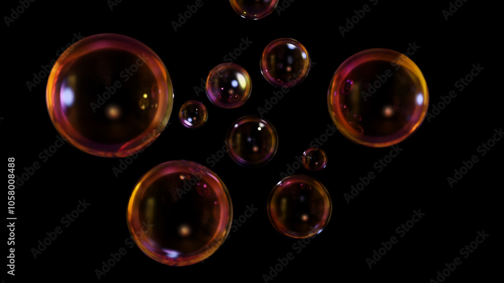Poster abstract floating circles with space on a black background. a 3d-colored sphere with a color spectru