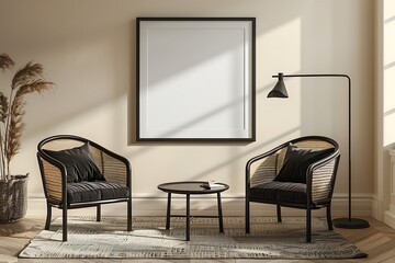 Modern Interior of Stylish Living Room ,Wall Mock Up, Frame , Poster with Beautiful Background, 3d render