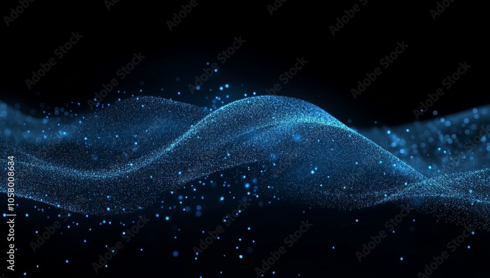 Aufkleber abstract blue glowing particles background featuring a bokeh effect, with shiny glitter dust creatin