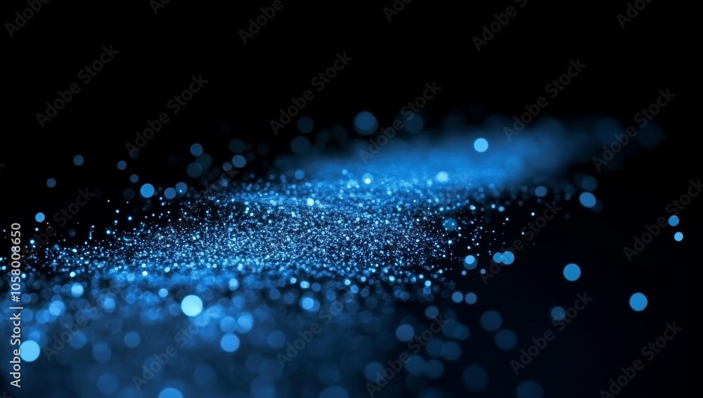 Aufkleber abstract blue glowing particles background featuring a bokeh effect, with shiny glitter dust creatin