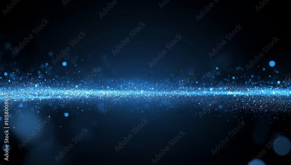 Aufkleber abstract blue glowing particles background featuring a bokeh effect, with shiny glitter dust creatin