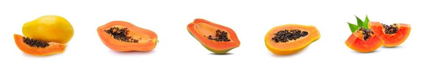 ripe papaya fruit no background, sliced ripe papaya fruit isolated. 