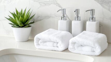 Elegant Bathroom Setup with Towels and Plants