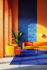 Modern Interior of Stylish Living Room ,Wall Mock Up, Frame , Poster with Beautiful Background, 3d render