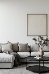 Modern Interior of Stylish Living Room ,Wall Mock Up, Frame , Poster with Beautiful Background, 3d render