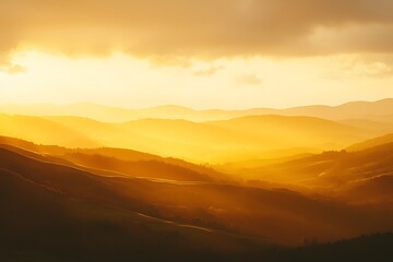 Obraz premium Golden Sunset Over Rolling Hills, Emphasizing Warmth in Nature