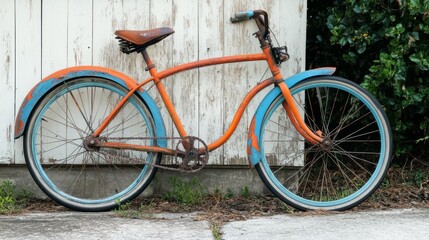Vintage Orange Bicycle Against a Rustic Background