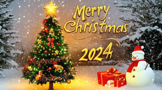 Festive Christmas Illustration Featuring Decorated Trees, Snowmen, Gifts, Reindeers, and Santa Claus. Perfect for Holiday Posters, Invitations, and Event Customization, Celebrating Joyful Seasonal Atm