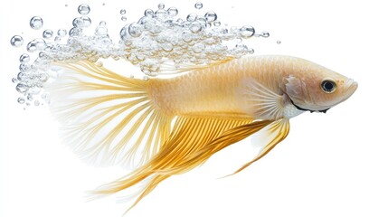 Fototapeta premium Elegant Goldfish Swimming in Clear Water Bubbles