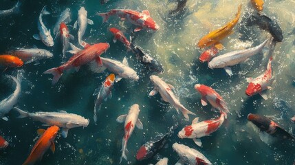 Colorful Koi Fish Swimming in Clear Water