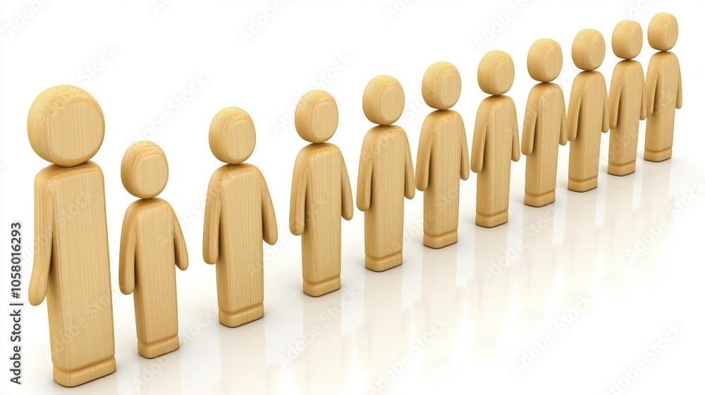 Poster a row of wooden figures representing diversity and unity, symbolizing teamwork and collaboration in 